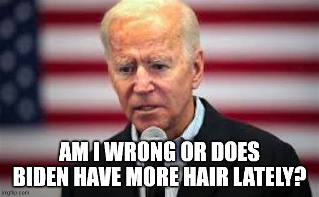 Biden hair | AM I WRONG OR DOES BIDEN HAVE MORE HAIR LATELY? | image tagged in hair,funny | made w/ Imgflip meme maker