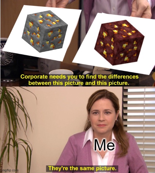 Gold ore vs nether gold | Me | image tagged in memes,they're the same picture | made w/ Imgflip meme maker