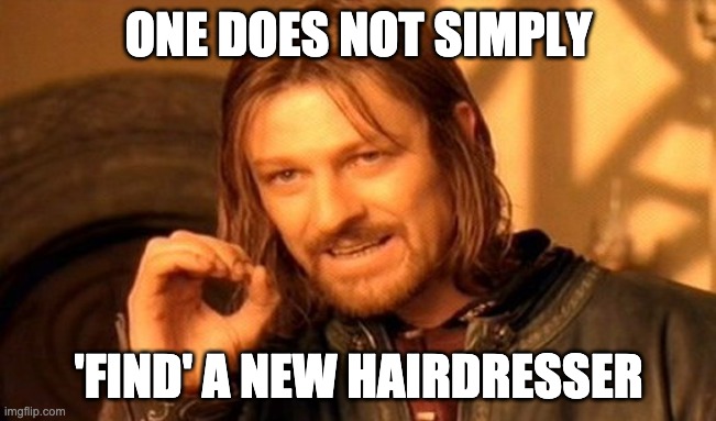 New hairdresser? | ONE DOES NOT SIMPLY; 'FIND' A NEW HAIRDRESSER | image tagged in memes,one does not simply,hair,hairstyle | made w/ Imgflip meme maker