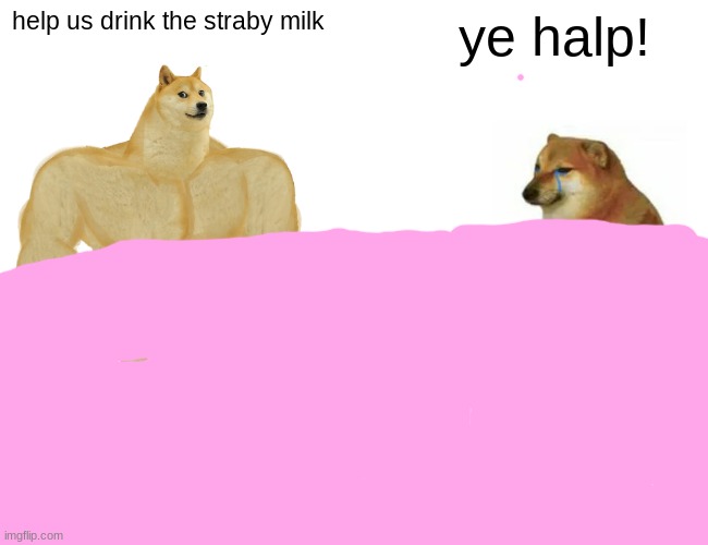 Buff Doge vs. Cheems Meme | help us drink the straby milk ye halp! | image tagged in memes,buff doge vs cheems | made w/ Imgflip meme maker