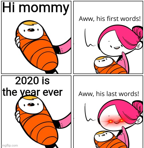 Aww, His Last Words | Hi mommy; 2020 is the year ever | image tagged in aww his last words,2020,coronavirus | made w/ Imgflip meme maker