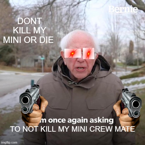 Bernie I Am Once Again Asking For Your Support | DONT KILL MY MINI OR DIE; TO NOT KILL MY MINI CREW MATE | image tagged in memes,bernie i am once again asking for your support | made w/ Imgflip meme maker