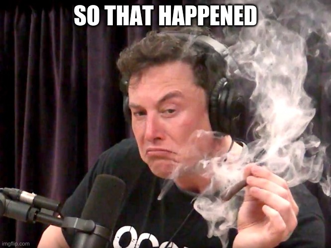 Elon Musk Weed | SO THAT HAPPENED | image tagged in elon musk weed | made w/ Imgflip meme maker