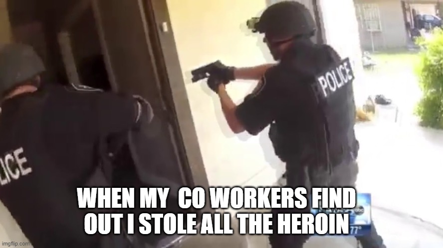 i tried that before from my uncle who works at the real fbi oh man is it a fun thing. | WHEN MY  CO WORKERS FIND OUT I STOLE ALL THE HEROIN | image tagged in fbi agent tabby with nothing to do | made w/ Imgflip meme maker
