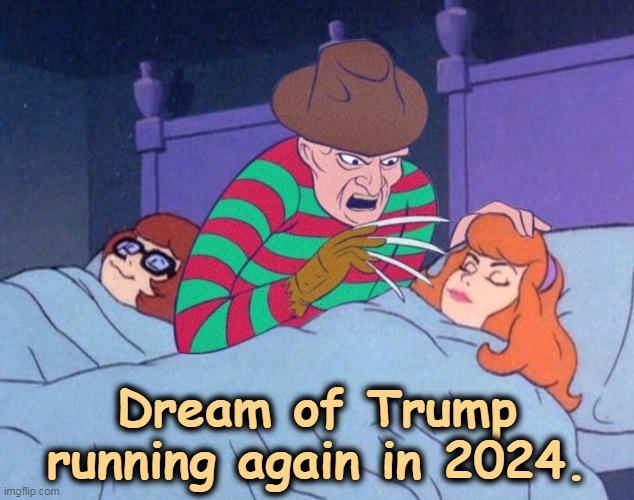 NIGHTMARE! | Dream of Trump running again in 2024. | image tagged in freddy krueger,donald trump,nightmare on elm street | made w/ Imgflip meme maker