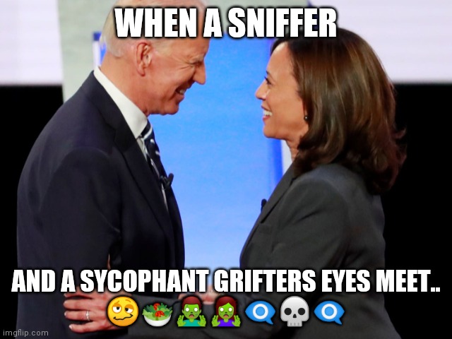 Biden Harris | WHEN A SNIFFER; AND A SYCOPHANT GRIFTERS EYES MEET..
🥴🥗🧟‍♂️🧟‍♀️👁️‍🗨️💀👁️‍🗨️ | image tagged in biden harris | made w/ Imgflip meme maker