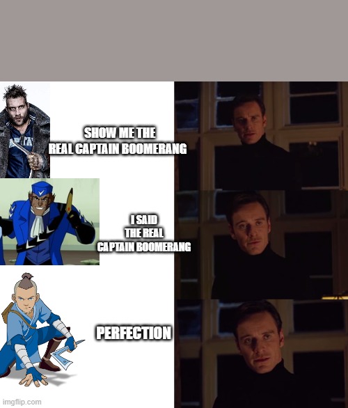 perfection | SHOW ME THE REAL CAPTAIN BOOMERANG; I SAID THE REAL CAPTAIN BOOMERANG; PERFECTION | image tagged in perfection | made w/ Imgflip meme maker