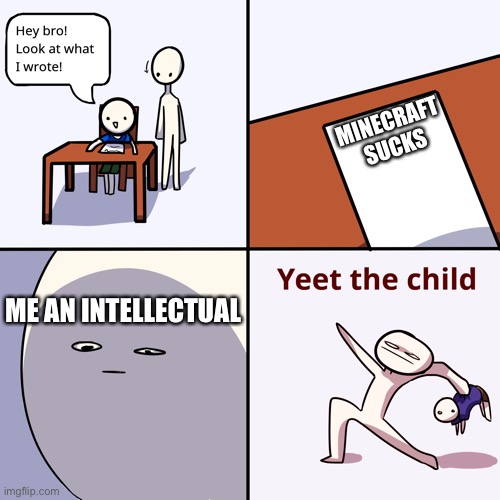Yeet the child | MINECRAFT SUCKS; ME AN INTELLECTUAL | image tagged in yeet the child | made w/ Imgflip meme maker