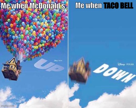 Up and Down | TACO BELL; Me when; Me when McDonald’s | image tagged in up and down,taco bell,mcdonalds,fun,funny,memes | made w/ Imgflip meme maker