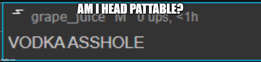 vodka asshole | AM I HEAD PATTABLE? | image tagged in vodka asshole | made w/ Imgflip meme maker