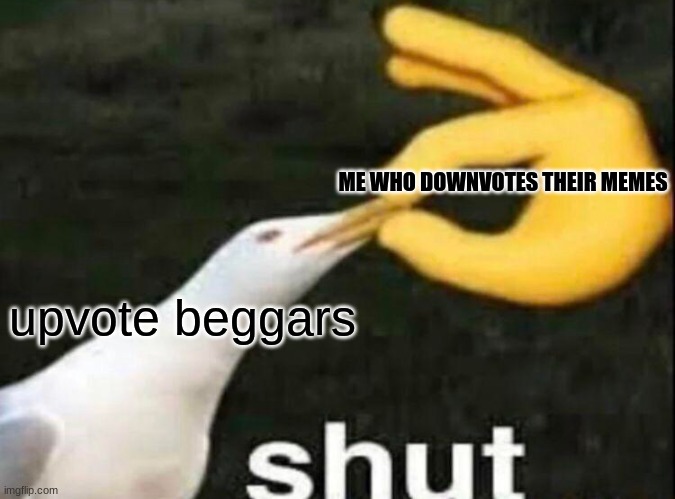 Me Vs. Upvote Beggars | ME WHO DOWNVOTES THEIR MEMES; upvote beggars | image tagged in shut | made w/ Imgflip meme maker