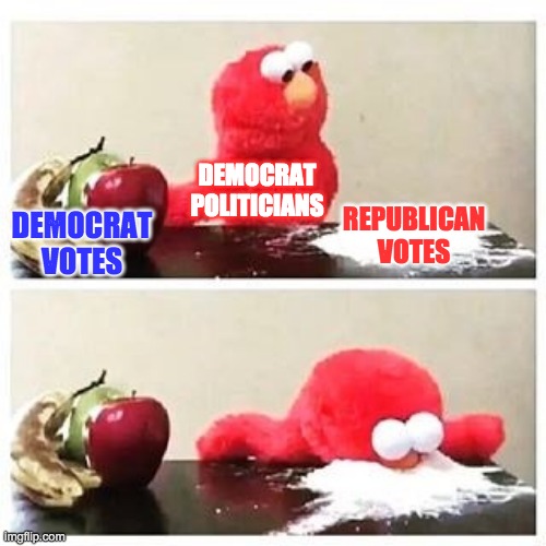 elmo cocaine | DEMOCRAT
VOTES REPUBLICAN VOTES DEMOCRAT
POLITICIANS | image tagged in elmo cocaine | made w/ Imgflip meme maker