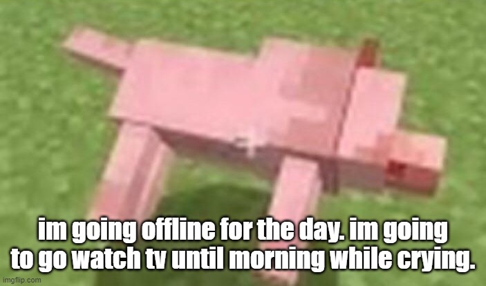 minecraft dog dying | im going offline for the day. im going to go watch tv until morning while crying. | image tagged in minecraft dog dying | made w/ Imgflip meme maker