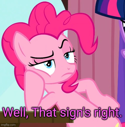 Confessive Pinkie Pie (MLP) | Well, That sign's right. | image tagged in confessive pinkie pie mlp | made w/ Imgflip meme maker