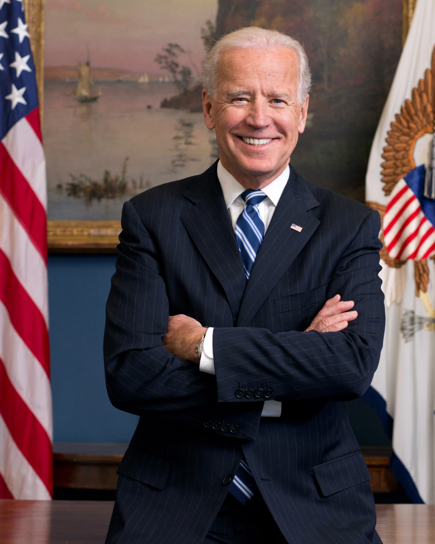 President Biden formal portrait with flag Blank Meme Template