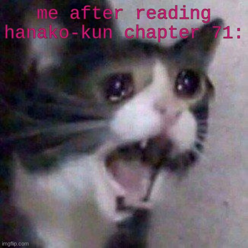 Screaming Cat | me after reading hanako-kun chapter 71: | image tagged in screaming cat | made w/ Imgflip meme maker