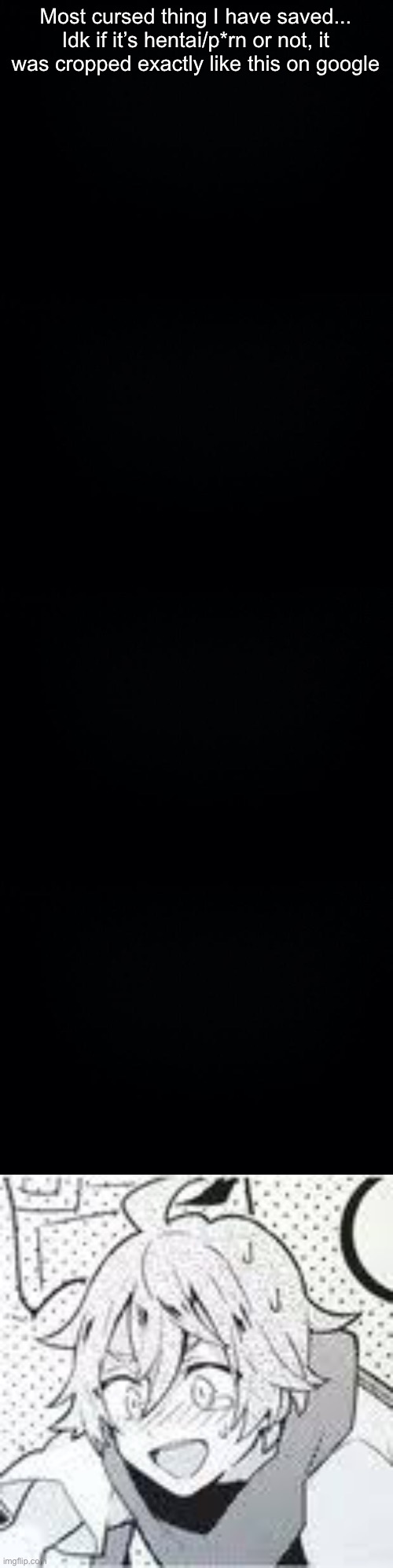 Most cursed thing I have saved...
Idk if it’s hentai/p*rn or not, it was cropped exactly like this on google | image tagged in black background | made w/ Imgflip meme maker