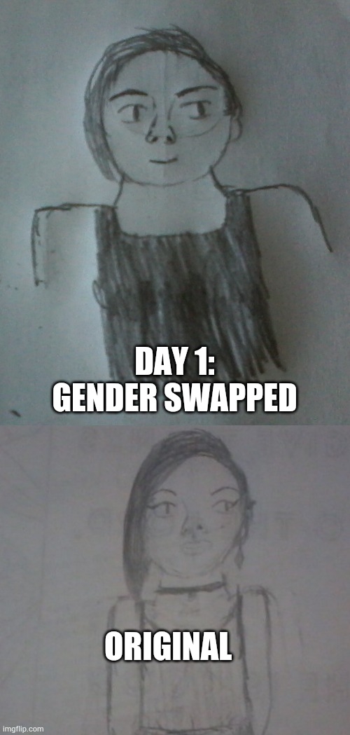 OC Challenge | DAY 1: GENDER SWAPPED; ORIGINAL | image tagged in drawing,oc | made w/ Imgflip meme maker