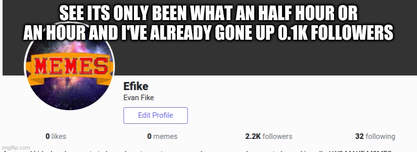 wtf 2 | SEE ITS ONLY BEEN WHAT AN HALF HOUR OR AN HOUR AND I'VE ALREADY GONE UP 0.1K FOLLOWERS | image tagged in memes | made w/ Imgflip meme maker