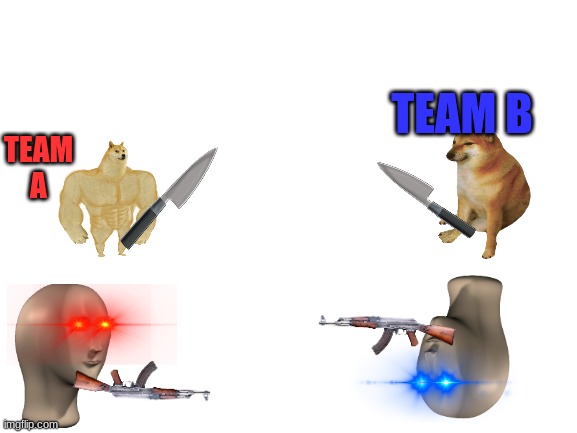 Up vote for Team A comment for Team B | TEAM B; TEAM A | image tagged in blank white template | made w/ Imgflip meme maker