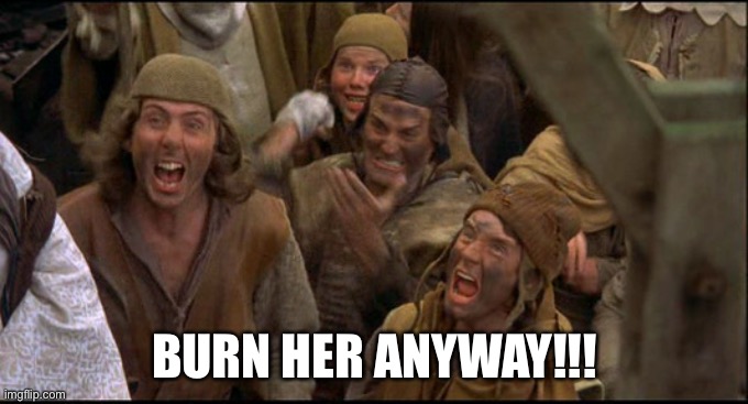 Burn her anyway | BURN HER ANYWAY!!! | image tagged in burn her anyway | made w/ Imgflip meme maker