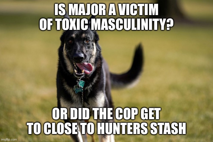 yep | IS MAJOR A VICTIM OF TOXIC MASCULINITY? OR DID THE COP GET TO CLOSE TO HUNTERS STASH | image tagged in joe biden,democrats,socialism | made w/ Imgflip meme maker