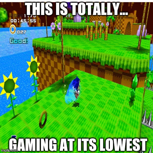 sonic adventure 2 | THIS IS TOTALLY... GAMING AT ITS LOWEST | image tagged in sonic the hedgehog | made w/ Imgflip meme maker
