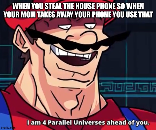 I Am 4 Parallel Universes Ahead Of You | WHEN YOU STEAL THE HOUSE PHONE SO WHEN YOUR MOM TAKES AWAY YOUR PHONE YOU USE THAT | image tagged in i am 4 parallel universes ahead of you | made w/ Imgflip meme maker