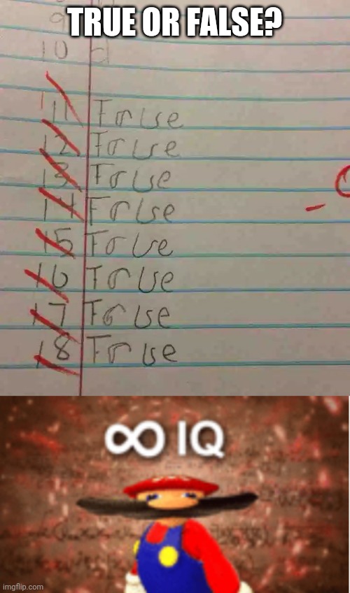 Can't ever say this kid's answers are "wrong"... | TRUE OR FALSE? | image tagged in infinite iq,yeah this is big brain time,meme man smort,funny,true or false,funny test answers | made w/ Imgflip meme maker