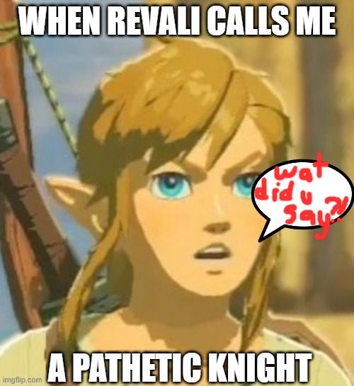 Offended Link |  WHEN REVALI CALLS ME; A PATHETIC KNIGHT | image tagged in offended link | made w/ Imgflip meme maker