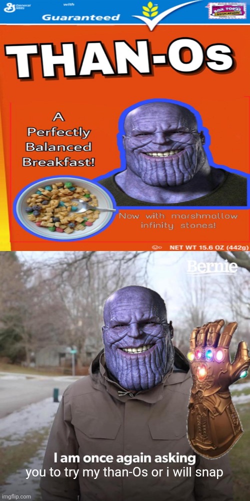 Than-Os | you to try my than-Os or i will snap | image tagged in memes,bernie i am once again asking for your support | made w/ Imgflip meme maker