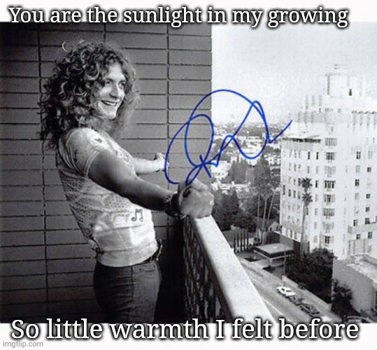 The Rain Song | You are the sunlight in my growing; So little warmth I felt before | image tagged in led zeppelin | made w/ Imgflip meme maker