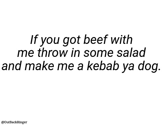 Got beef with me? | If you got beef with me throw in some salad and make me a kebab ya dog. @OutBackRinger | image tagged in funny,kebab,memes,fun | made w/ Imgflip meme maker