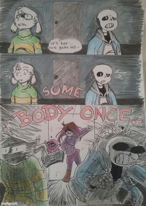 SOMEBODY ONCE TOLD ME THE WORLD WAS GONNA ROLL ME- (Image not mine) | image tagged in gifs,haha tags go brrr,glitchtale,betty noire | made w/ Imgflip meme maker