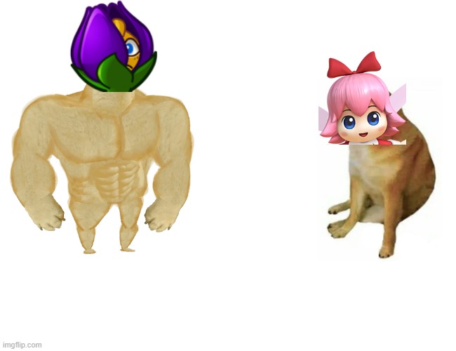 Shrinking Violet is better than Ribbon | image tagged in memes,buff doge vs cheems,plants vs zombies,kirby,crossover,funny | made w/ Imgflip meme maker