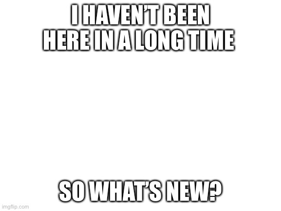Blank White Template | I HAVEN’T BEEN HERE IN A LONG TIME; SO WHAT’S NEW? | image tagged in blank white template | made w/ Imgflip meme maker
