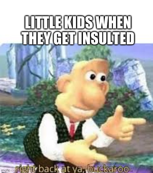 right back at ya, buckaroo | LITTLE KIDS WHEN THEY GET INSULTED | image tagged in right back at ya buckaroo | made w/ Imgflip meme maker