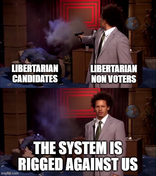 How could they have done this | LIBERTARIAN CANDIDATES; LIBERTARIAN NON VOTERS; THE SYSTEM IS RIGGED AGAINST US | image tagged in how could they have done this | made w/ Imgflip meme maker