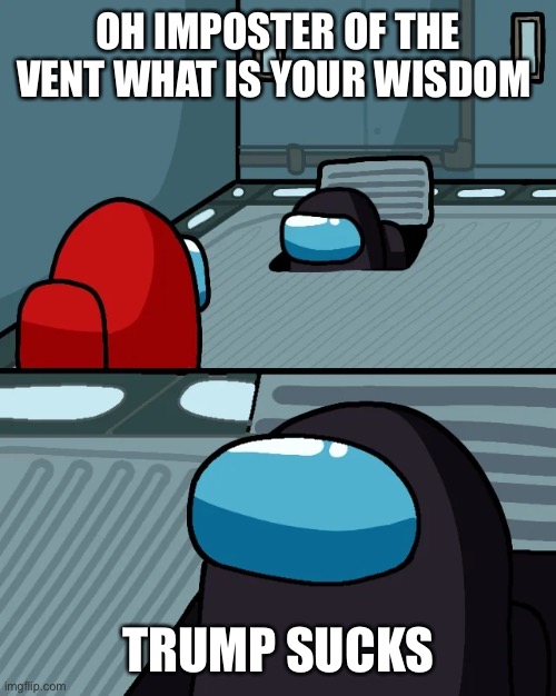 impostor of the vent | OH IMPOSTER OF THE VENT WHAT IS YOUR WISDOM; TRUMP SUCKS | image tagged in impostor of the vent | made w/ Imgflip meme maker