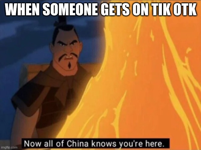 Now all of China knows you're here | WHEN SOMEONE GETS ON TIK OTK | image tagged in now all of china knows you're here | made w/ Imgflip meme maker