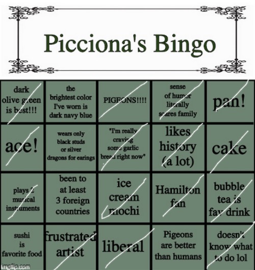 Bingo and I’m bringing here because why not :) | image tagged in picciona's bingo | made w/ Imgflip meme maker