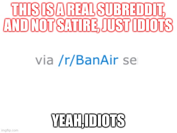 Why | THIS IS A REAL SUBREDDIT, AND NOT SATIRE, JUST IDIOTS; YEAH,IDIOTS | image tagged in ban air,is dumb,like seriously | made w/ Imgflip meme maker