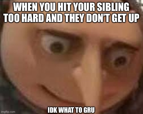 Siblings | WHEN YOU HIT YOUR SIBLING TOO HARD AND THEY DON’T GET UP; IDK WHAT TO GRU | image tagged in gru face | made w/ Imgflip meme maker