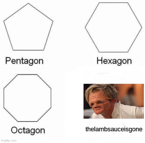 WHERES THE LAMB SAUCE!?!?! | thelambsauceisgone | image tagged in memes,pentagon hexagon octagon | made w/ Imgflip meme maker