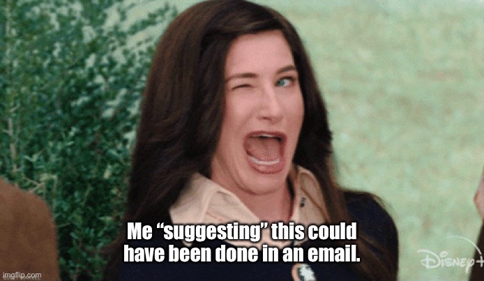 Too many meetings | Me “suggesting” this could have been done in an email. | image tagged in work | made w/ Imgflip meme maker