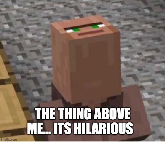Minecraft Villager Looking Up | THE THING ABOVE ME... ITS HILARIOUS | image tagged in minecraft villager looking up | made w/ Imgflip meme maker