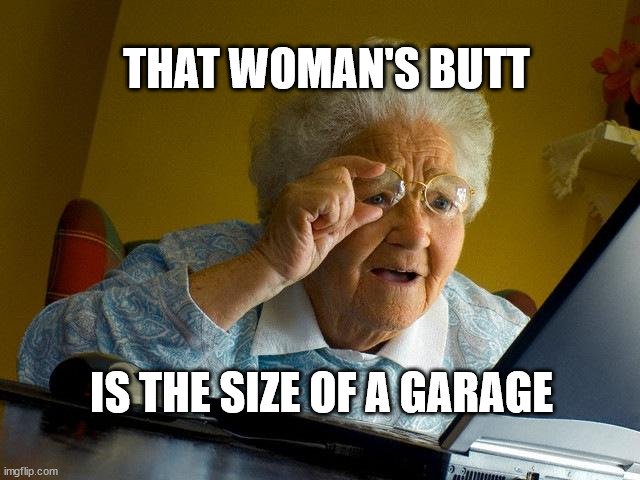 Grandma Finds The Internet | THAT WOMAN'S BUTT; IS THE SIZE OF A GARAGE | image tagged in memes,grandma finds the internet | made w/ Imgflip meme maker