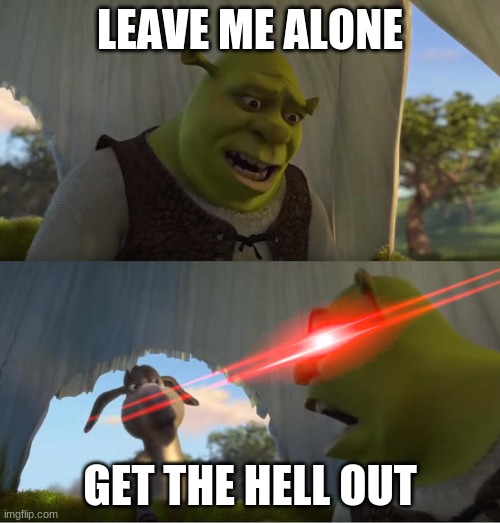 Shrek For Five Minutes | LEAVE ME ALONE; GET THE HELL OUT | image tagged in shrek for five minutes | made w/ Imgflip meme maker