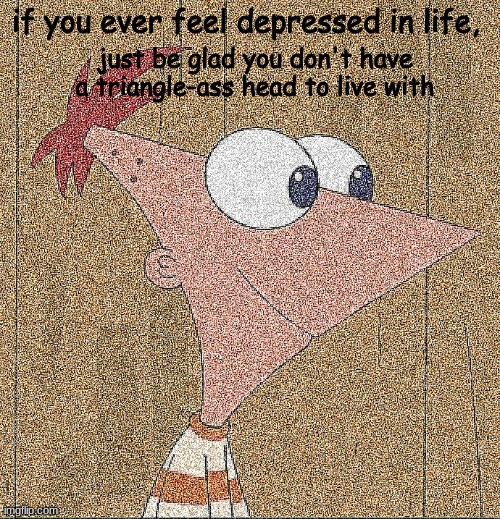 if you ever feel depressed in life, just be glad you don't have a triangle-ass head to live with | made w/ Imgflip meme maker
