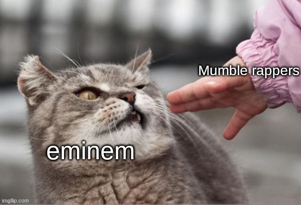 huh uh yeah | Mumble rappers; eminem | image tagged in disturbed cat | made w/ Imgflip meme maker